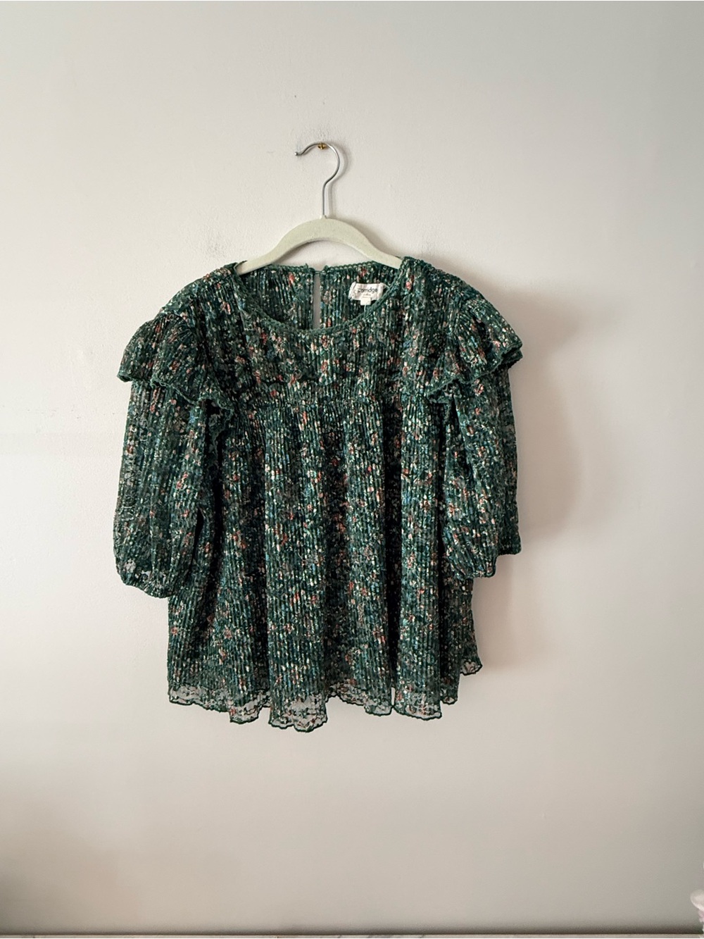 Porridge Anthropologie Smocked Ruffle Green Floral Blouse - Women Top size l